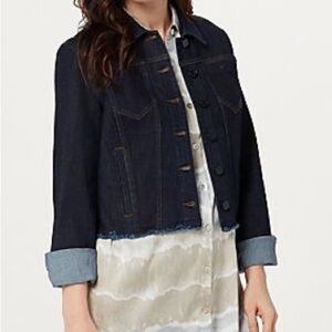 Susan Graver high stretch denim jacket with unfinished hem size 1X